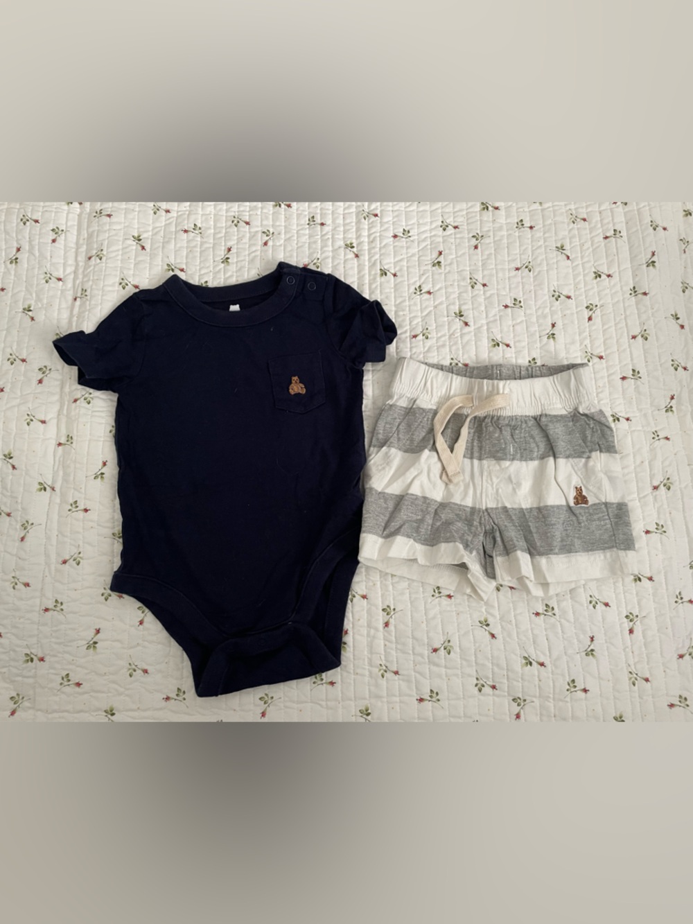 GAP Navy Bodysuit with Gray and White Striped Shorts Set
